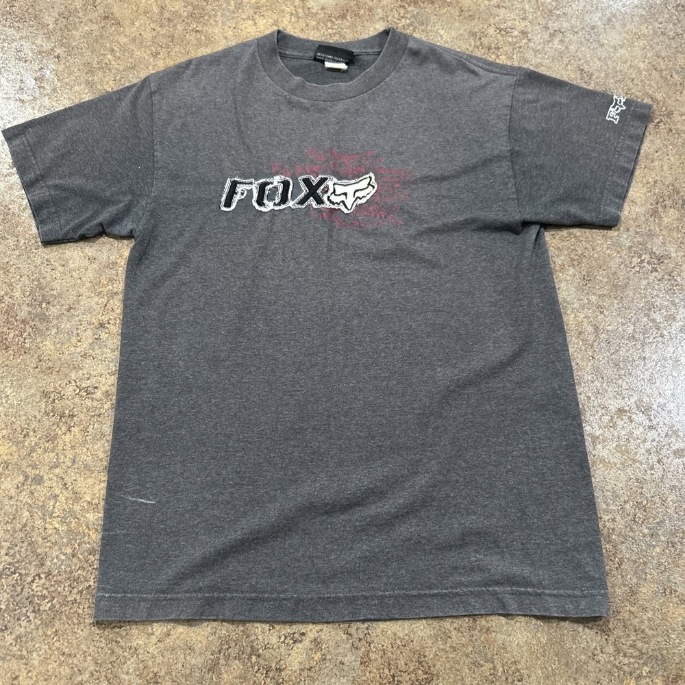 Y2K Fox‎ Shirt Grey Embroidery Medium Mens Racing Off Road Graphic
